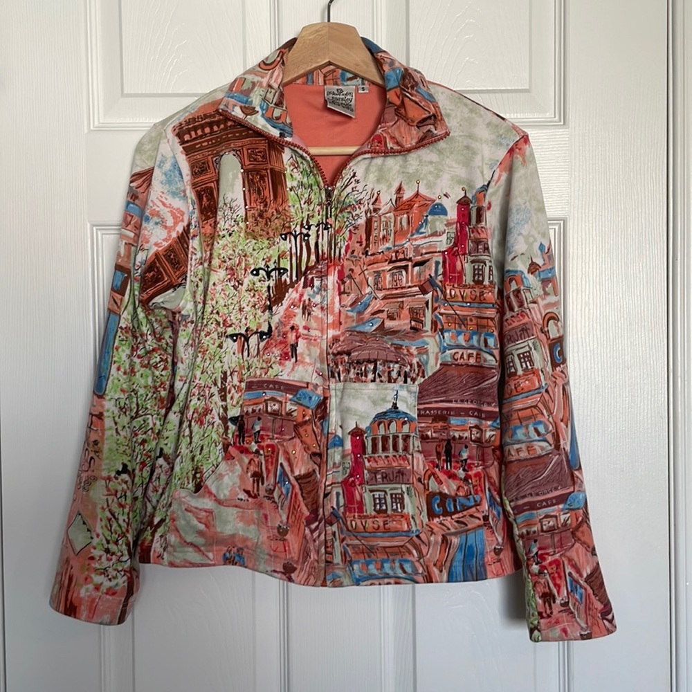 Parsley and Sage Paris print zip up sweatshirt